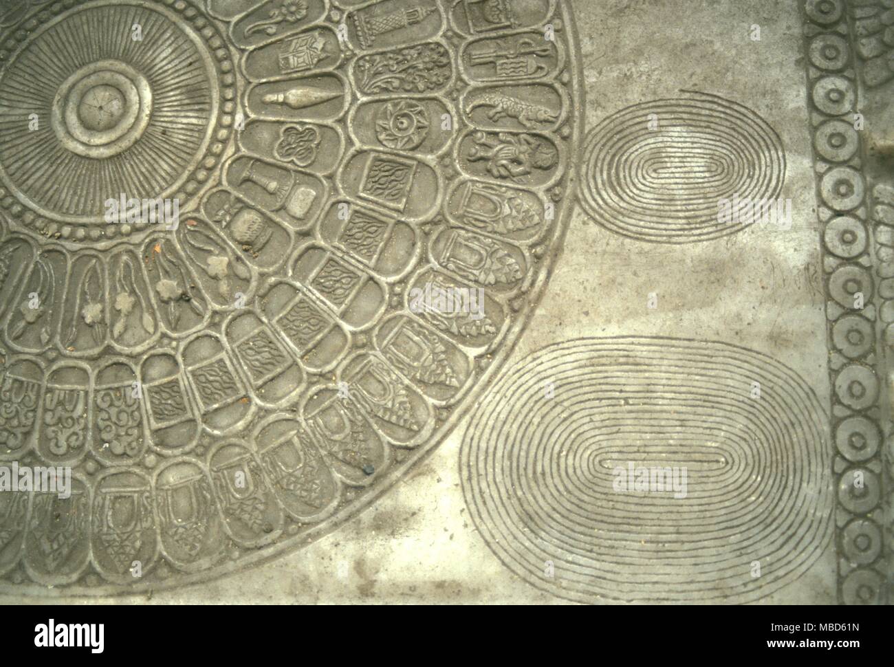 Palmistry Detail of whorl papillary patterns on huge footprint of Buddha Archaeological Museum Calcutta Stock Photo