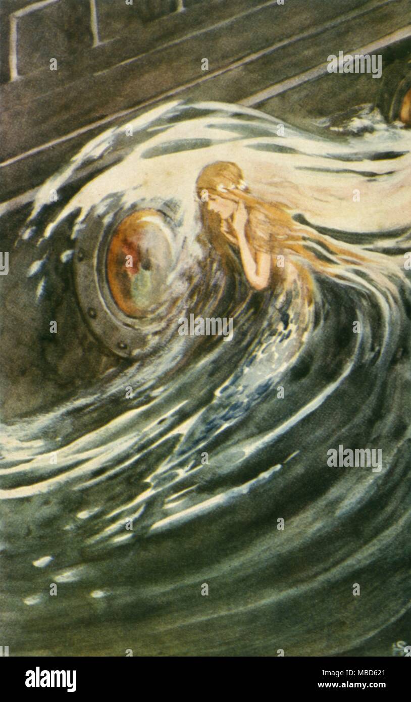 Fairy Tales - The Little Mermaid watches. Illustration from Hans Andersen's Fairy Tales c. 1920 by Helen Stratton . Stock Photo