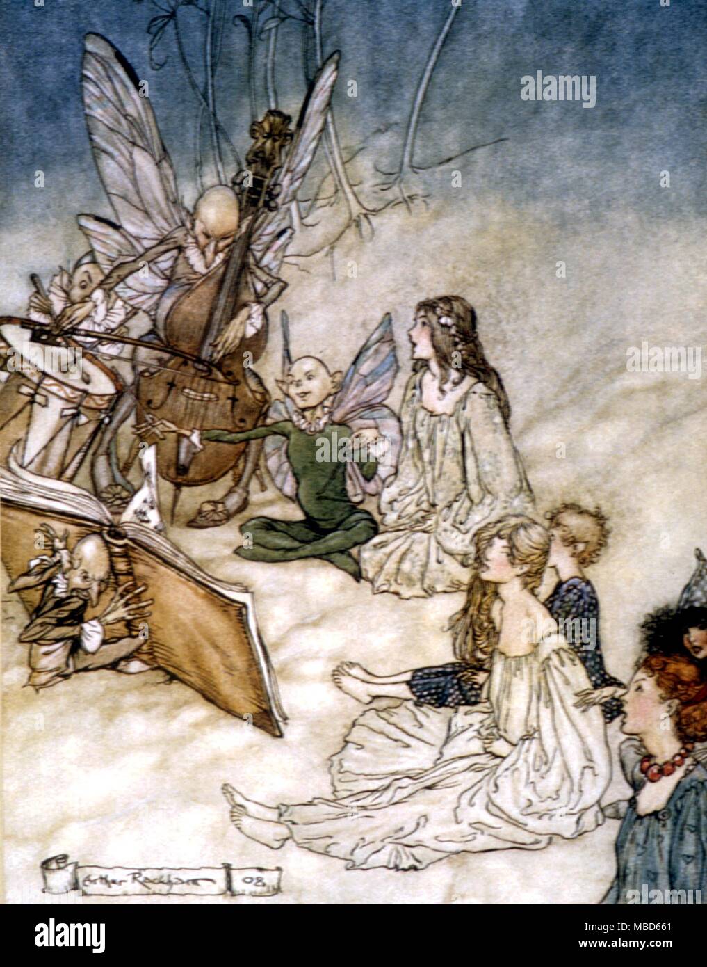 Fairy Tales - Midsummer Night's Dream - And a fairy song. Illustration by Arthur Rackham for the 1908 edition of A Midsummer Night's Dream, by Shakespeare Stock Photo