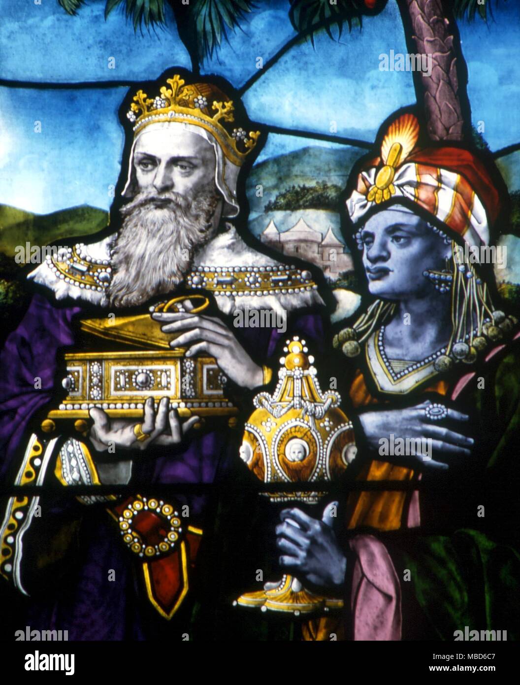 CHRISTIAN Three Magi with gifts. Stained glass (19th century) from Lincoln Cathedral Stock Photo
