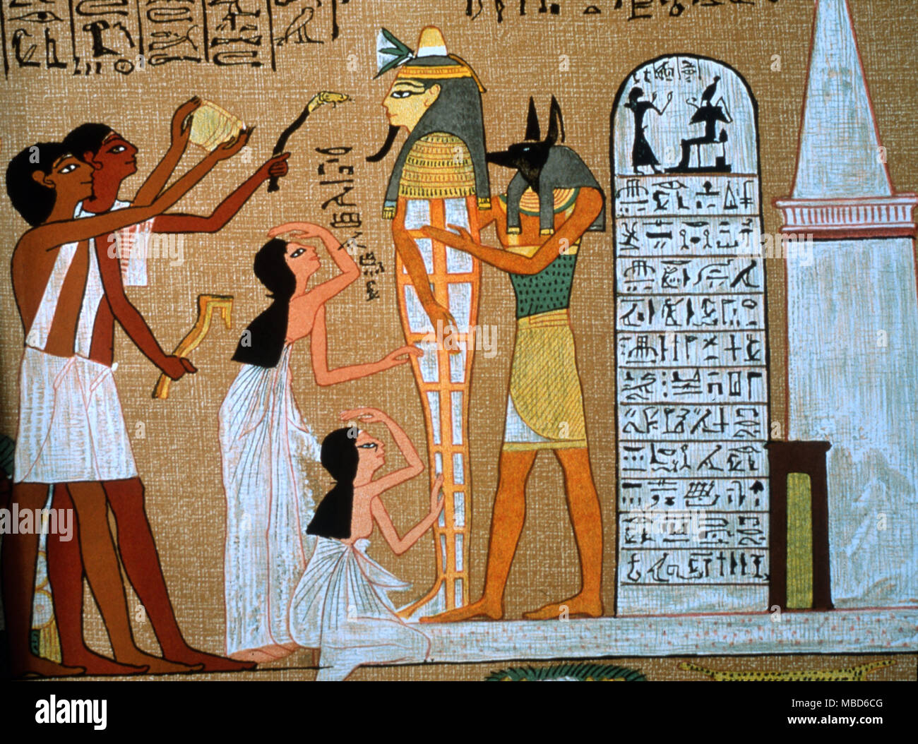 EGYPTIAN MYTHOLOGY - The ceremony of the Opening of the Mouth, the mummy of the Pharaoh being an embodiment of Horus. Detail from the Budge lithograph of the 'Egyptian Book of the Dead' Stock Photo