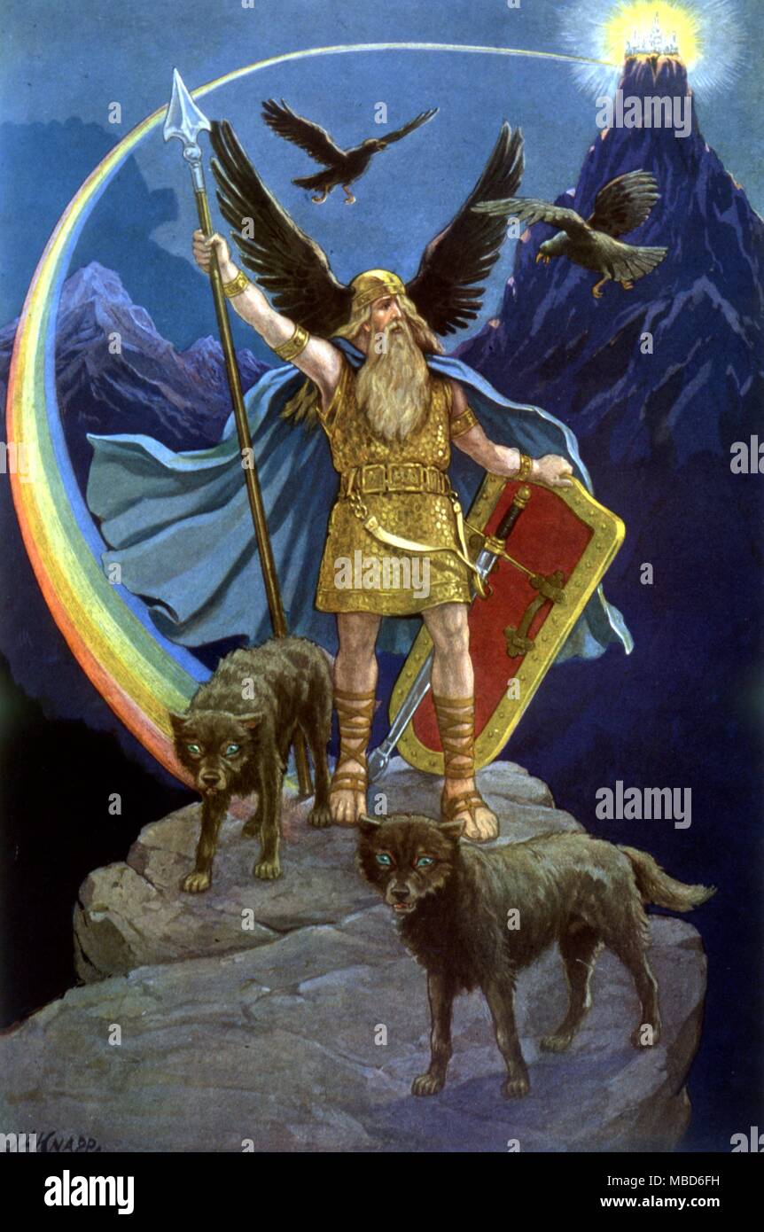 Odin, the Scandinavian Father God, copyright 1923 by Manly P. Hall, from his An Encyclopedic Outline of Masonic, Hermetic.. Philosophy, 1923 Stock Photo