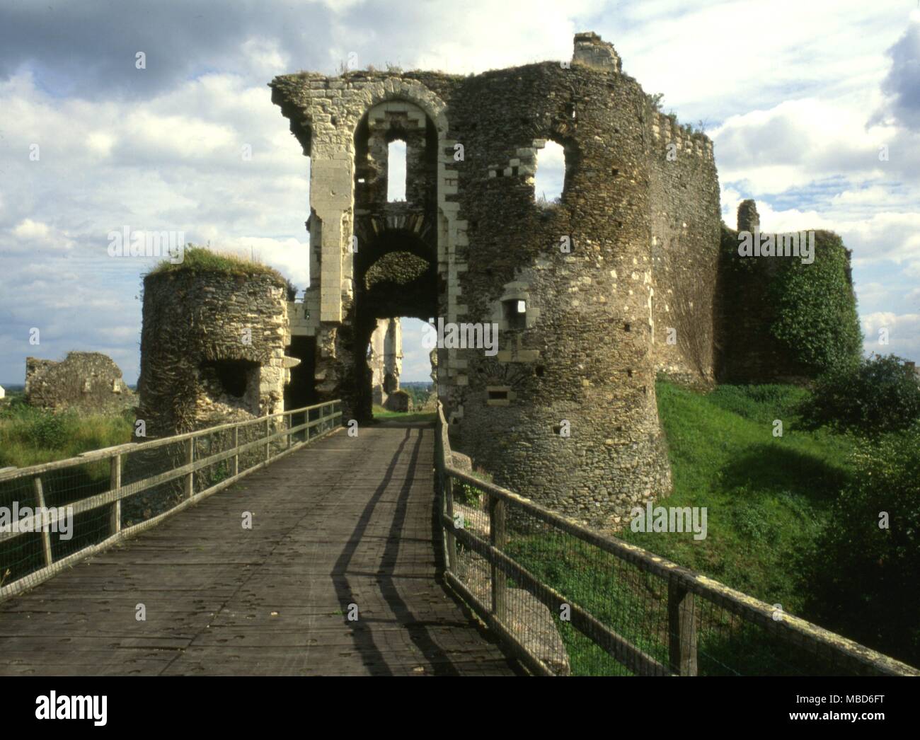 The ruins of one of the former castles (at Champtoce - sur - Loire) of the French ' heretic and witch ', Gilles de Rais . Stock Photo