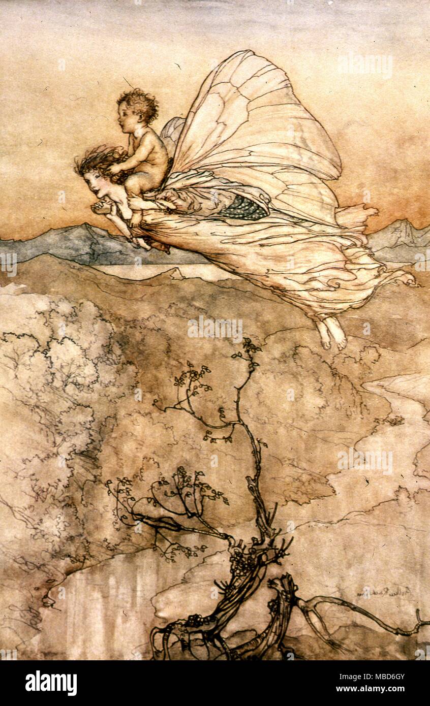 Fairies - Sylph fairy of the Air - illustration by Arthur Rackham to the 1908 edition of A Midsummer Night's Dream Stock Photo