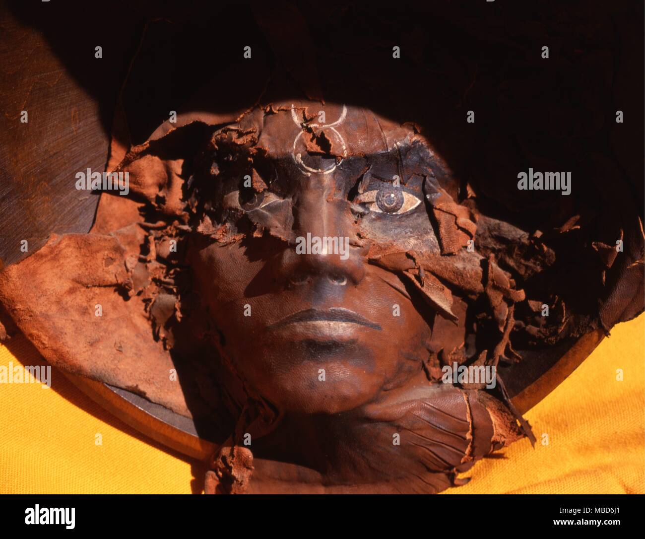 Portrayal of the Moon Goddess, with the sigil for Taurus marked on her forehead. Leather and acrylic, circa 1982. Private Collection, Toronto. Stock Photo