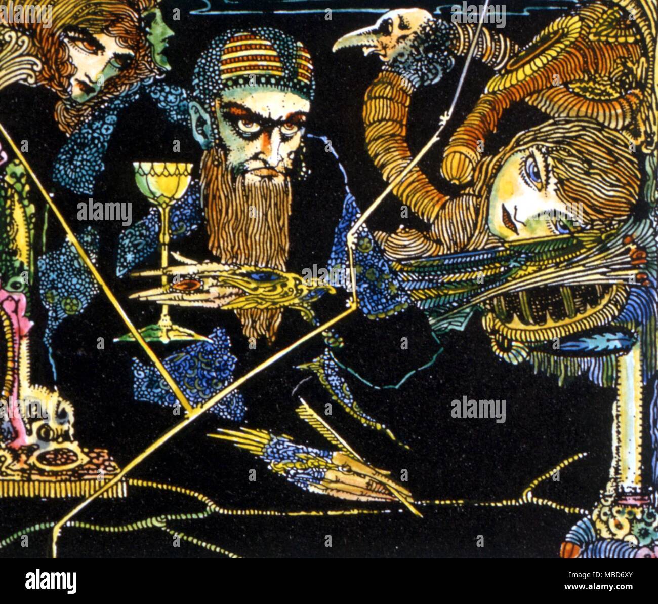 Faust surrounded by his phantasms. Illustration to Goethe's Faust by Harry Clarke - 1925 ed Stock Photo