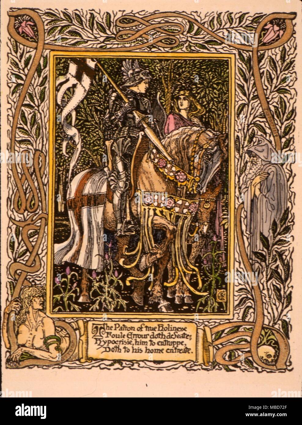 Faerie Queene - illustrtion by Walter Crane for the 1st book of The Faerie Queene, circa 1898 - The Patron of true Holiness... Stock Photo