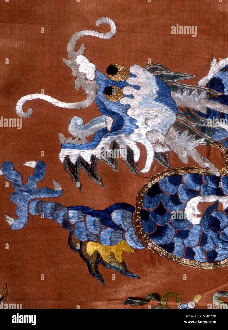 Blue dragon - chinese embroidery late 19th century - private collection Stock Photo