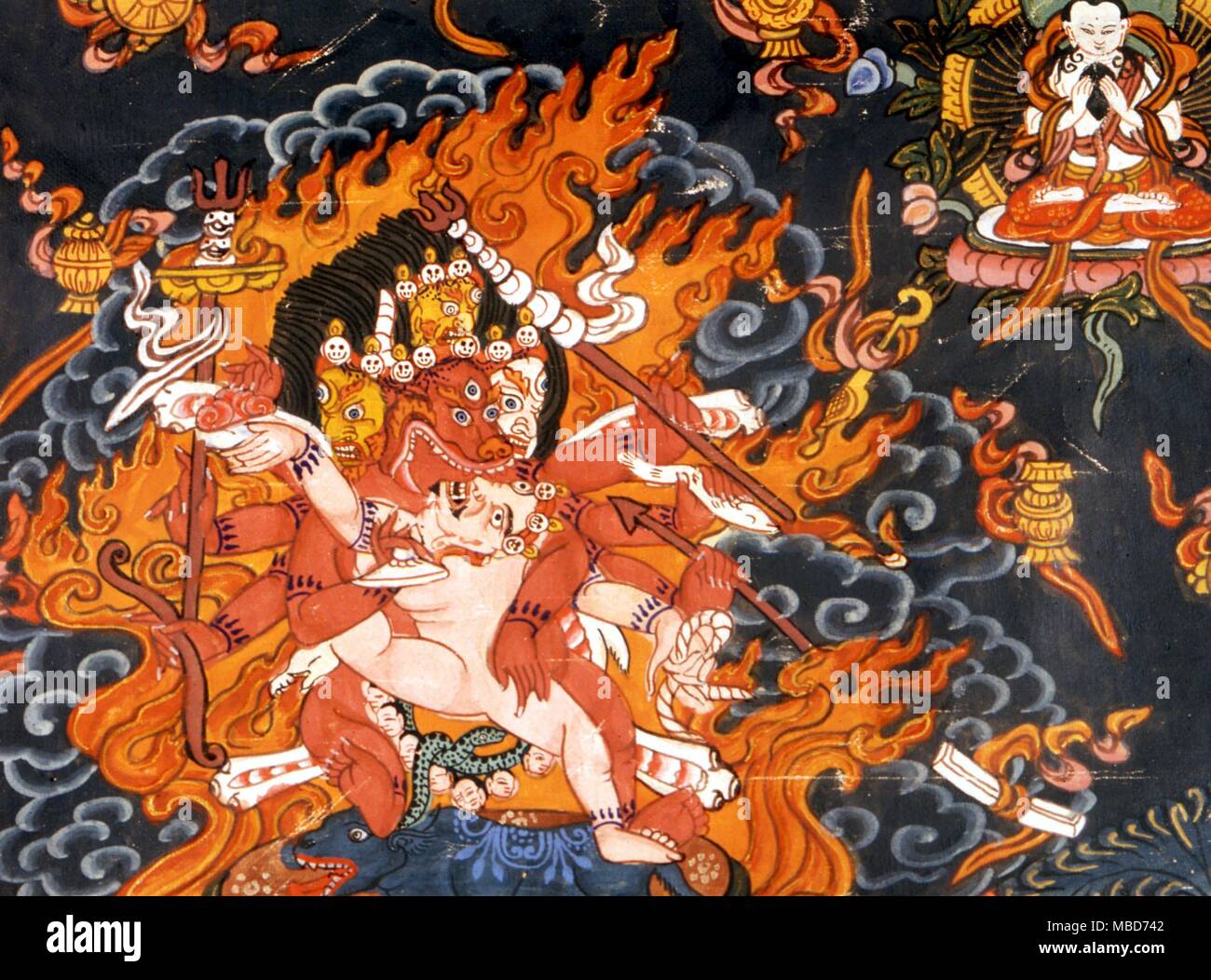Detail of demonic figures from an Indian Buddhist painting of the mid-19th century - private collection Stock Photo