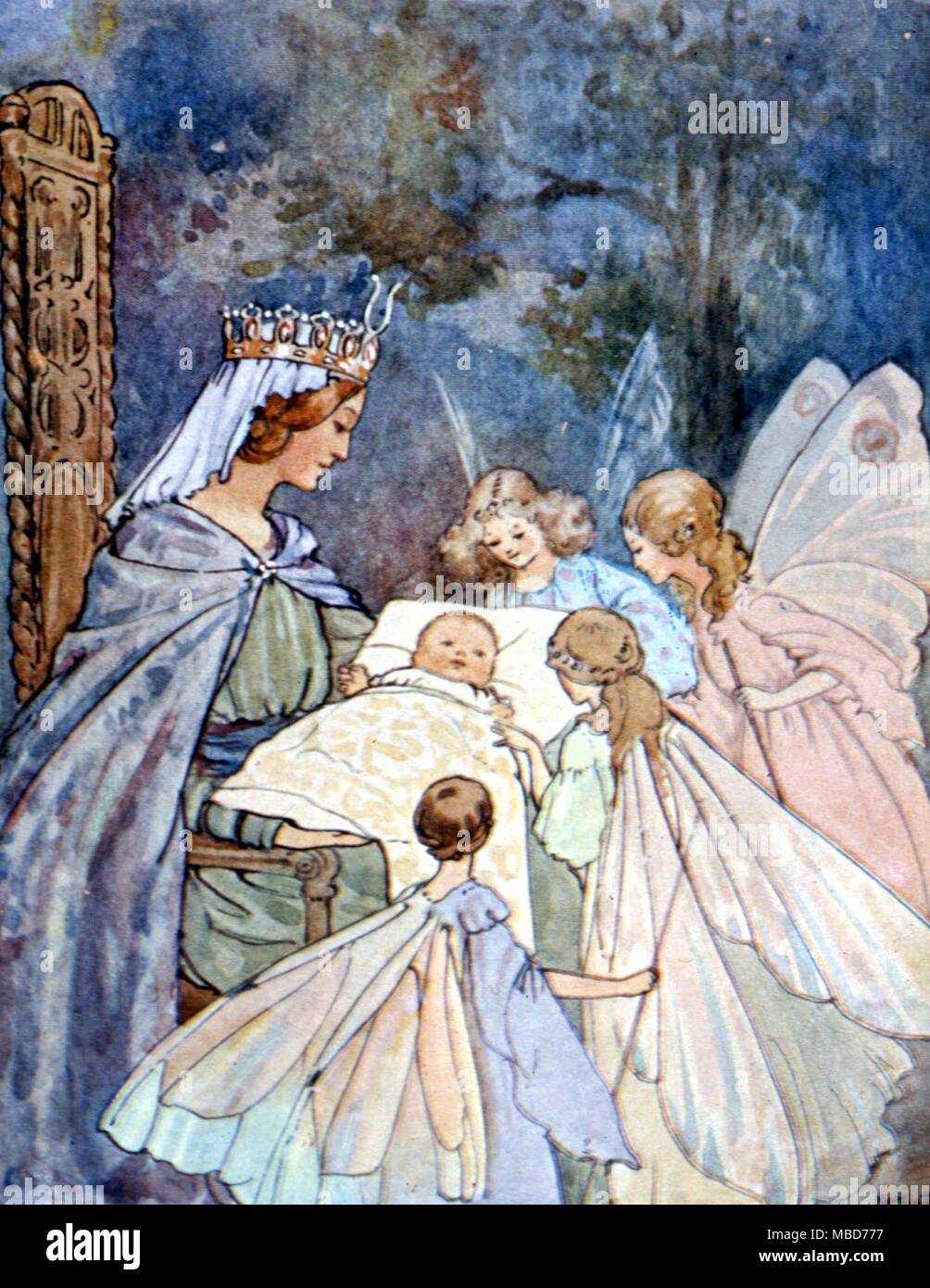 Fairy stories - The Babes in the Wood - The Robbers started to fight - Illustration by Margaret W. Tarrant for Fairy Tales, nd, but circa 1920 Stock Photo