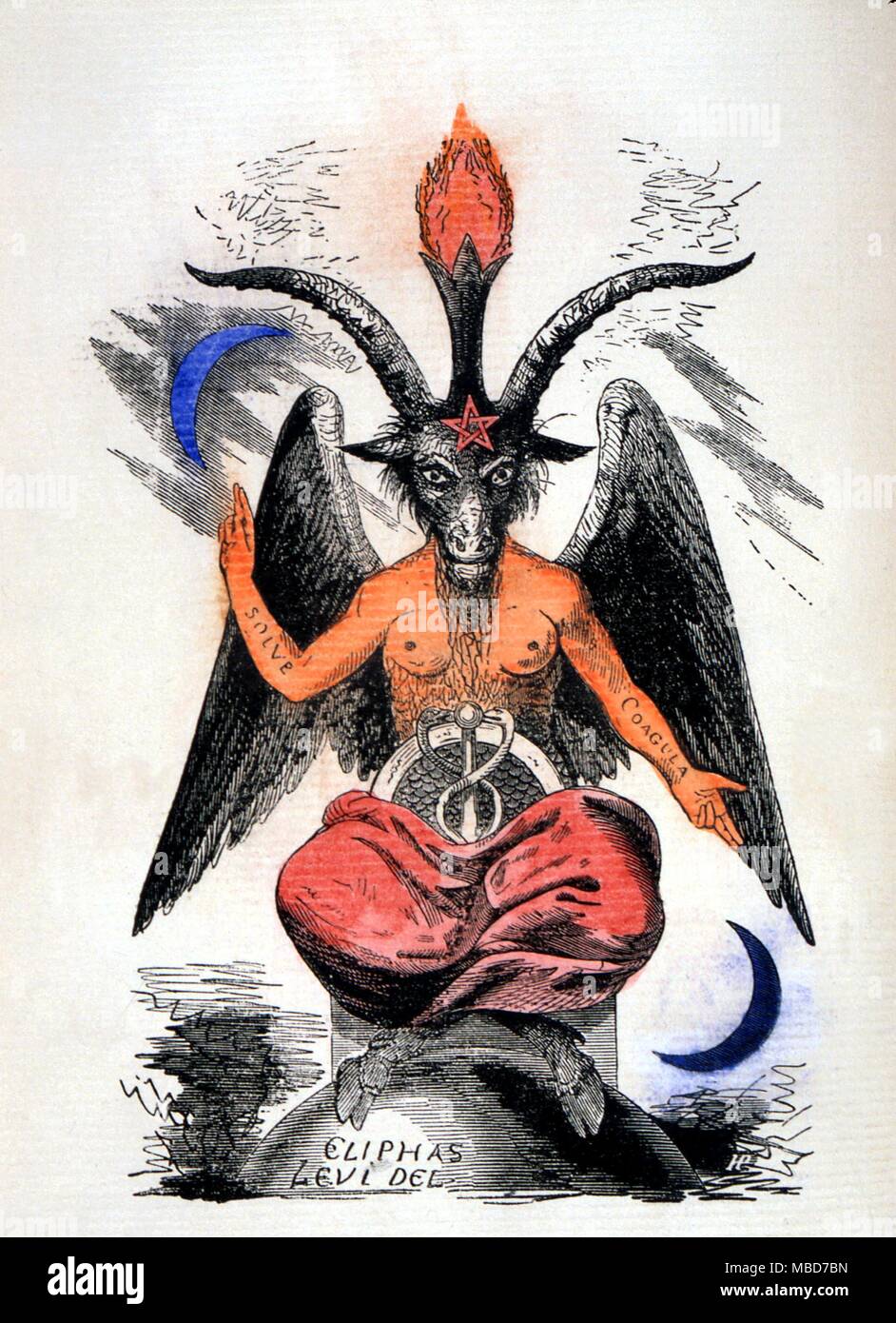 The Mandean Goat of the Sabbat - a contemporaneously coloured print from the English edition (1896) of Eliphas Levi's 'Transcendental Magic'. Stock Photo