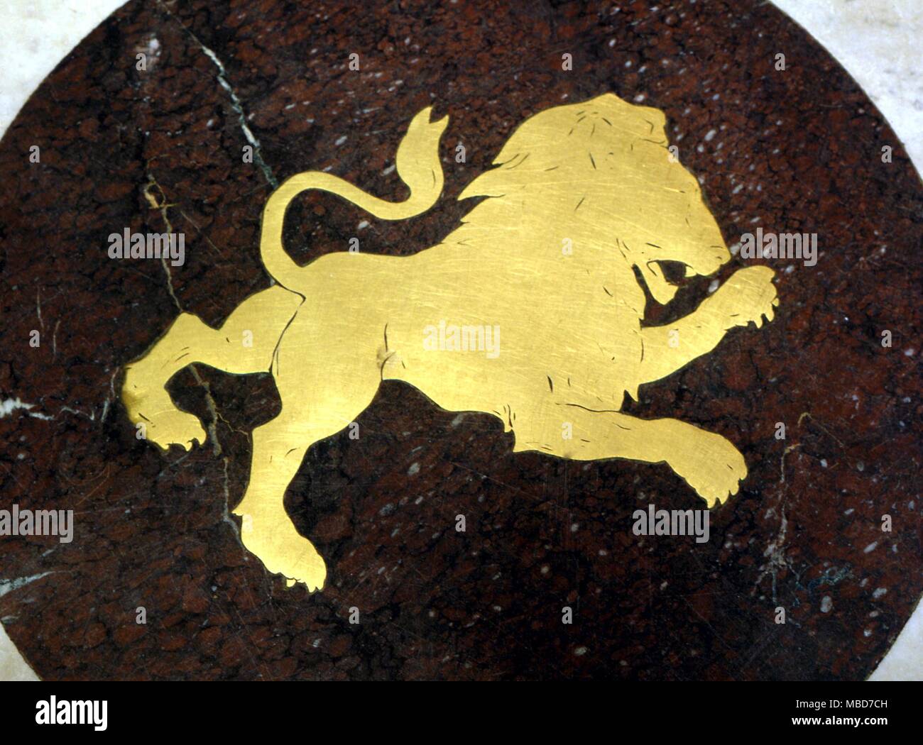 Brass and marble zodiac roundel in the floor of the Library of Congress, Washington DC - mid-nineteenth century. Leo Stock Photo