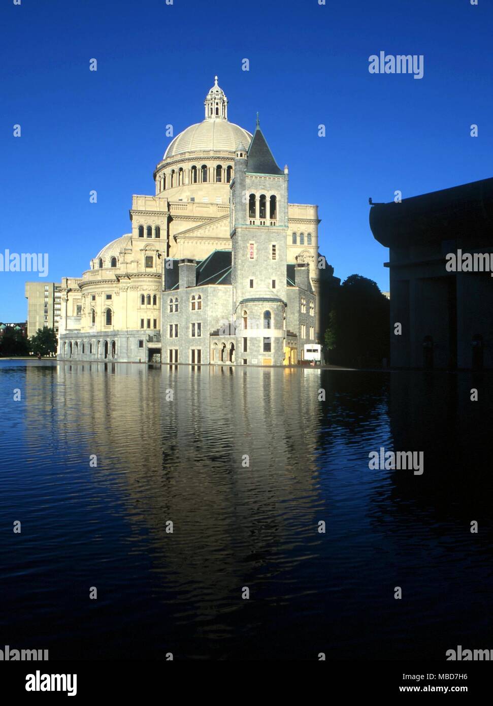 The Christian Science complex in Boston, Massachussetts, the world headquarters of the religion founded by Mary Baker Eddy in 1879. Stock Photo