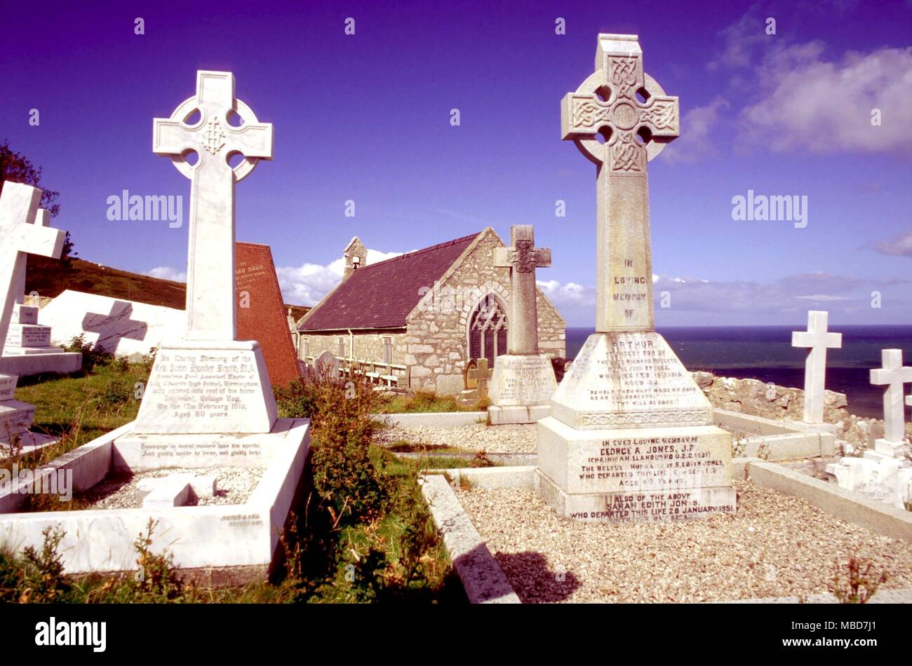 MYTHS The graveyard of St Tudno's church, Great Orme Stock Photo