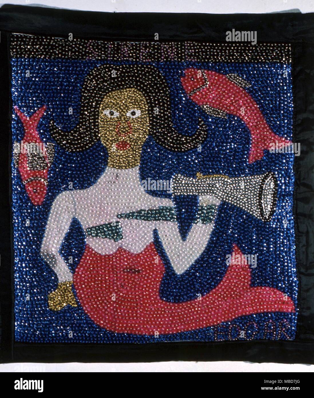 VOODOO ART Voodoun altar cloth with the classical mermaid symbol. By Edgar, 'La Sirene', 1993 Stock Photo