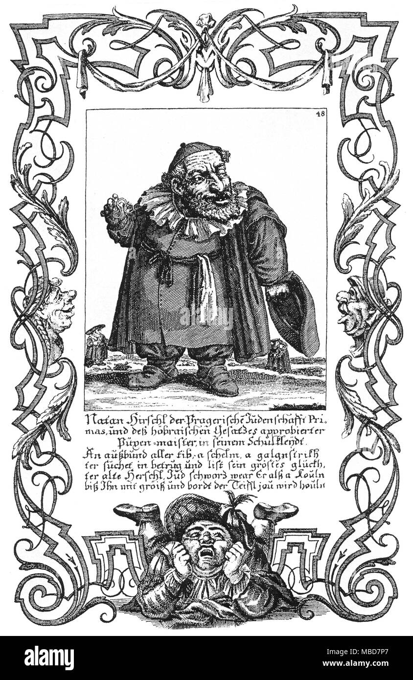JEWISH MYTHOLOGY The typus of the anti-Jewish deceitful Jew. Copperplate engraving from Elias Back, Il Calloto Resuscitato oder neueingerichtetes, of the 18th century. Stock Photo