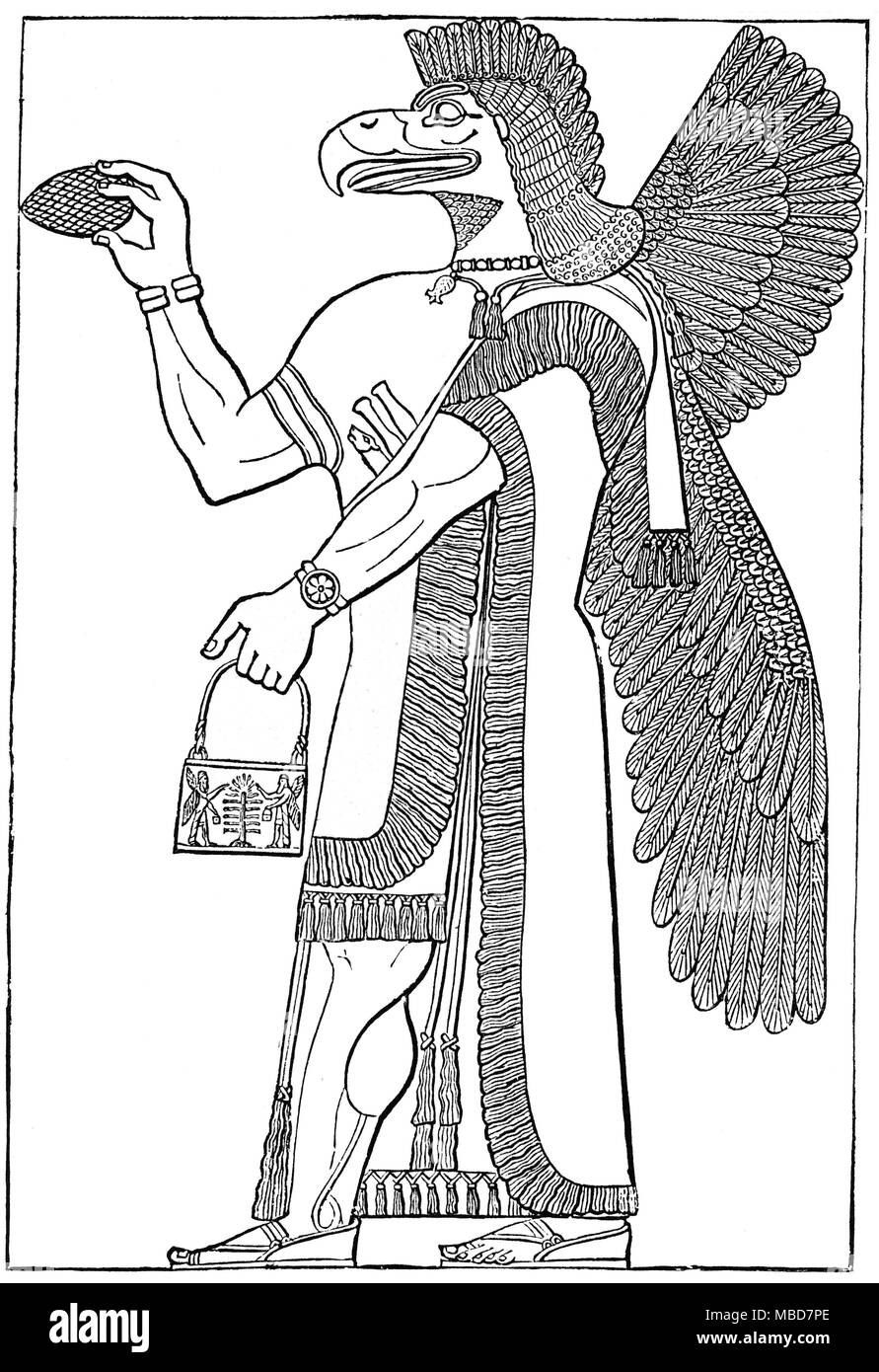 DEMONS - CHALDEAN Eagle-headed winged demon or god, standing before the Sacred Tree. From Zénaïde A. Ragozin, Chaldea from the Earliest Times to the Rise of Assyria,1889 Stock Photo