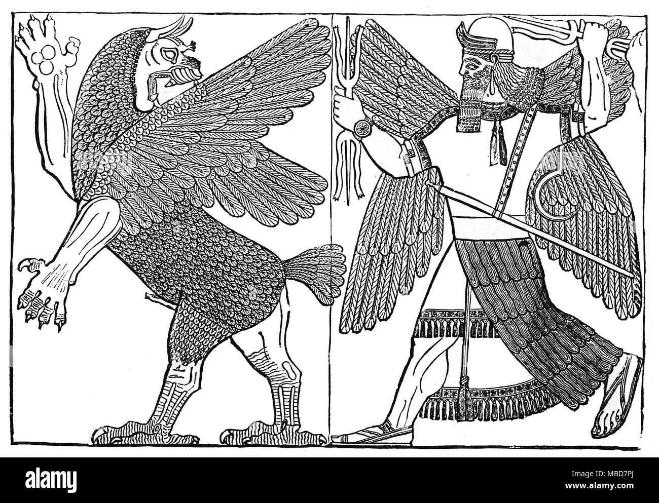 BABYLONIAN MYTHOLOGY - TIAMAT Fight between the god Bel, and the demon-dragon, Tiamat. From Zénaïde A. Ragozin, Chaldea from the Earliest Times to the Rise of Assyria,1889 Stock Photo