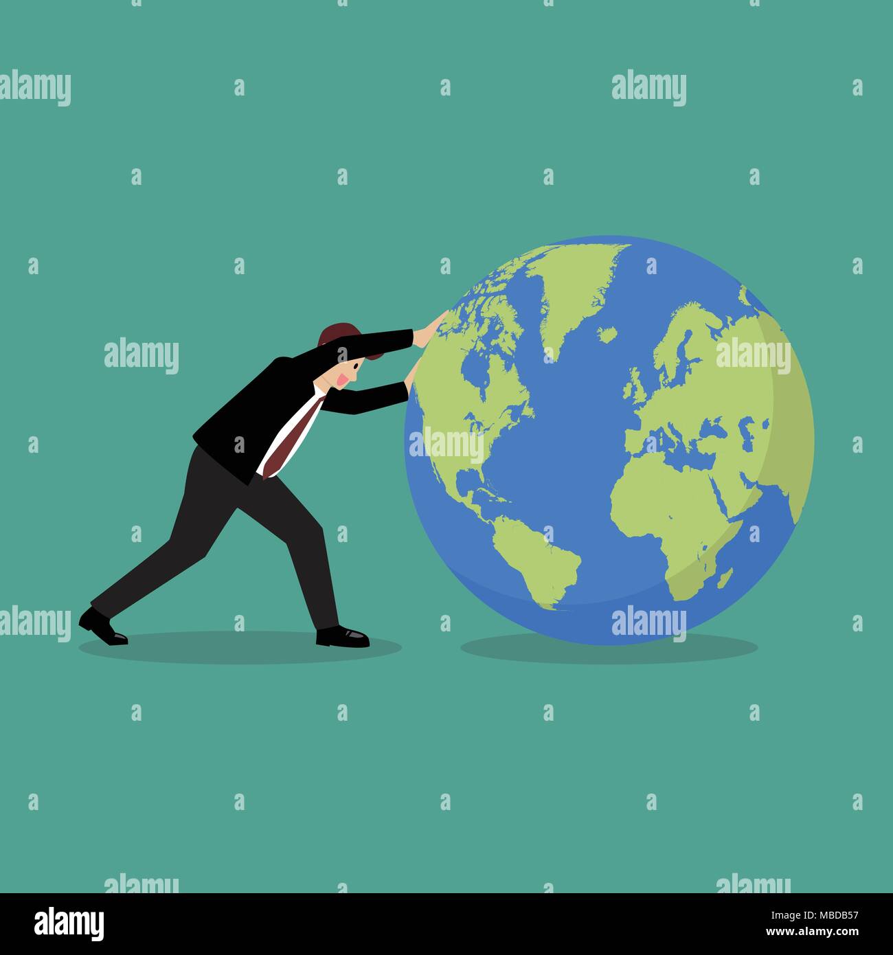Businessman pushing the world forward. Vector illustration Stock Vector