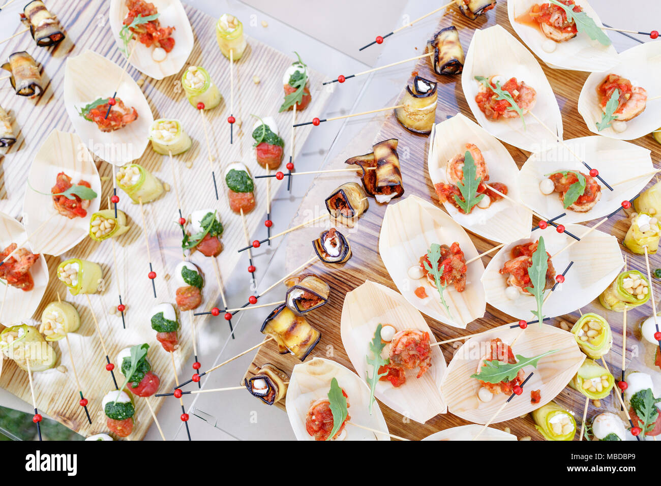 Top view on tasty buffet table. Summer party outdoor. Catering concept  Stock Photo - Alamy