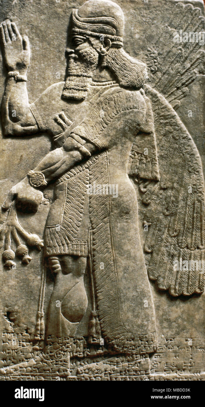 MesopotamianAssyrian art. Relief depicting a winged genius, protector