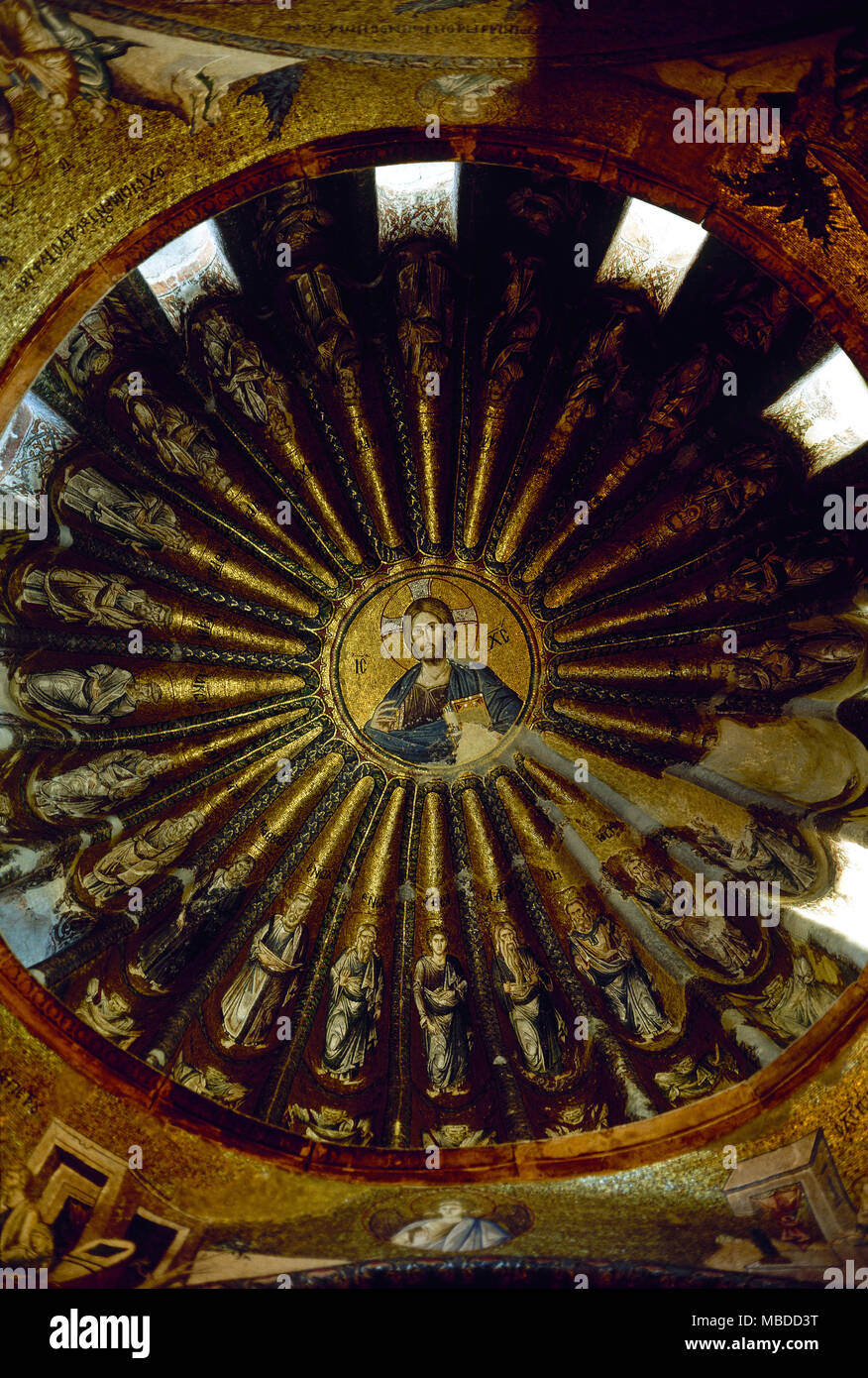 Istanbul, Turkey. Church of the Holy Saviour in Chora. Mosaic depicting Christ Panthocrator and the genealogy of Christ from Adam to Jacob and his twelve sons. South dome of the inner narthex. 14th century. Stock Photo