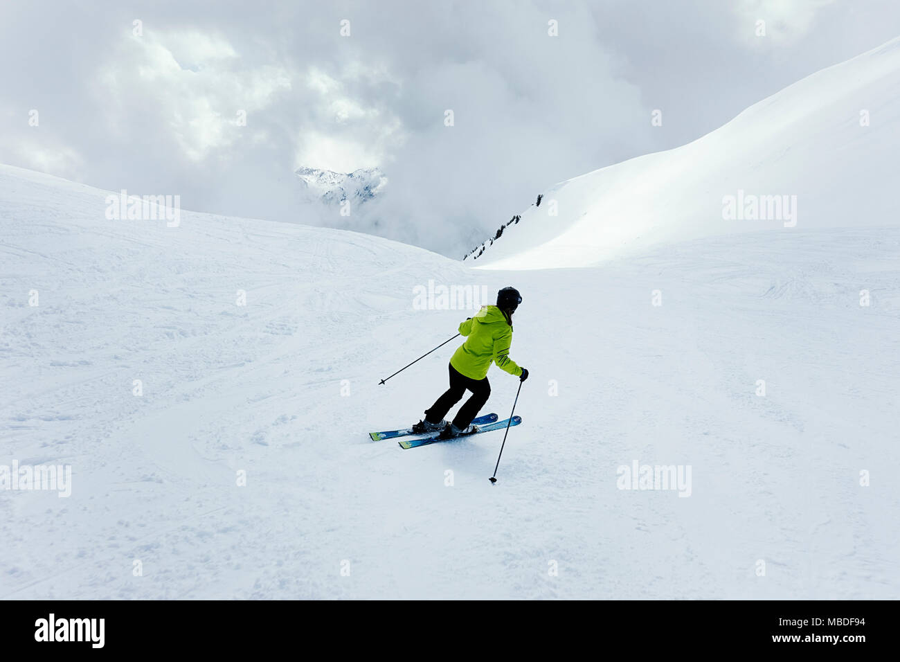 Skier in the French Alps, Champagny en Vanoise Stock Photo