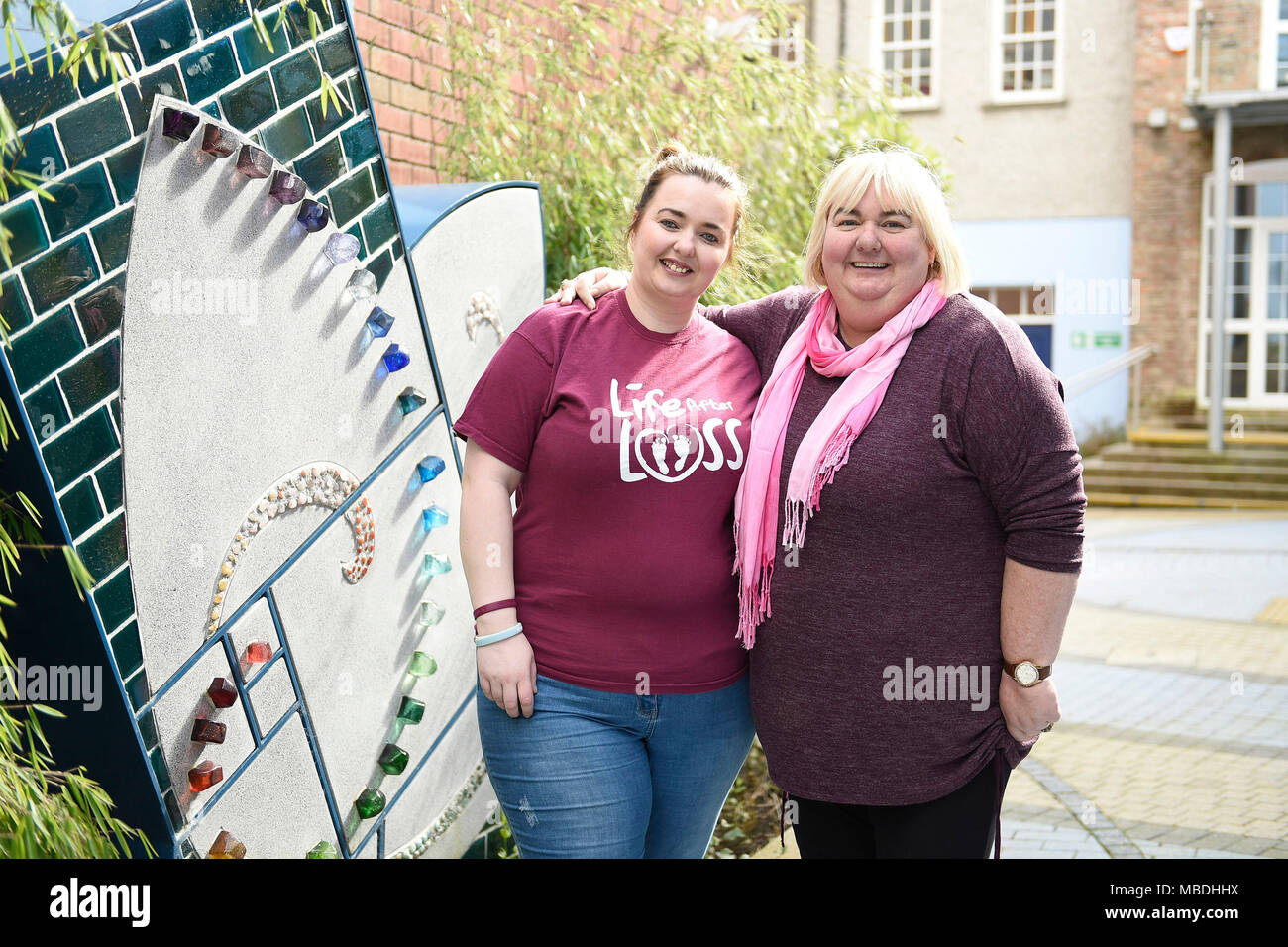 Catherine Cooke and her daughter Julie-Ann Coll (left) from Londonderry, Northern Ireland, who have received an invitation to the wedding of Prince Harry and Meghan Markle at Windsor Castle next month. Stock Photo
