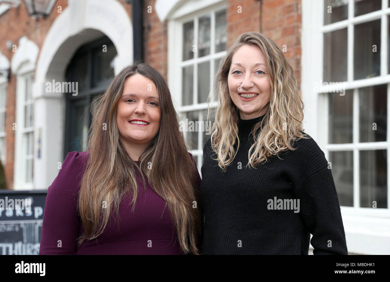 Tessa Hince (left) and Hayley Ash, both 32, from Banbury and Shipston-on-Stour who founded the Shipston Christmas Community Lunch, which caters for people who are lonely or on their own over Christmas - and are amongst those who have received an invitation to the wedding of Prince Harry and Meghan Markle at Windsor Castle next month. Stock Photo