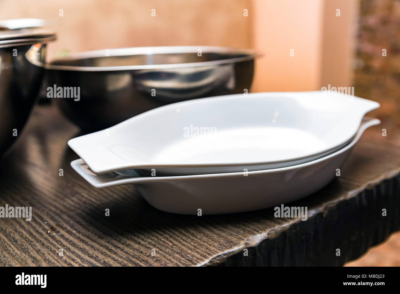 White clean bowls in kitchen Stock Photo Alamy