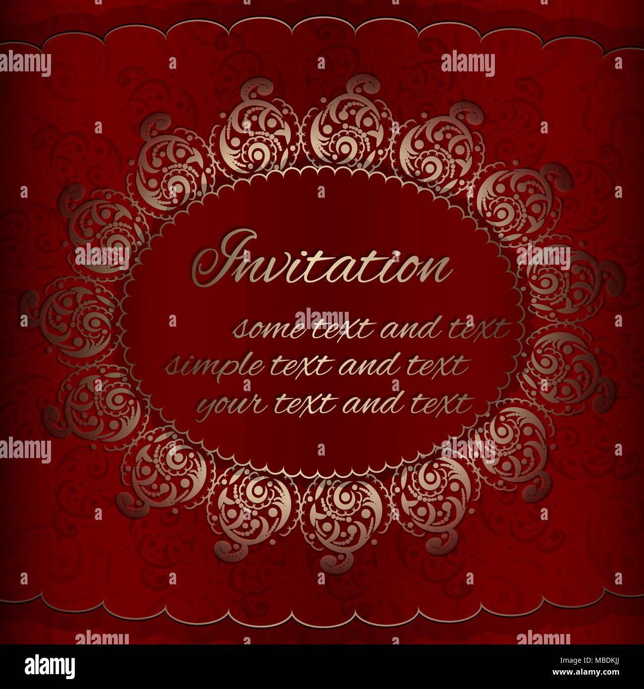 Vector Invitation card in red and gold. Stock Vector