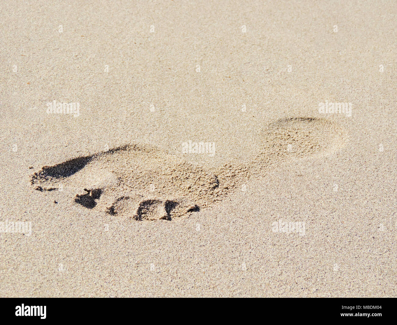 beach background, footsteps ion the sand. Stock Photo