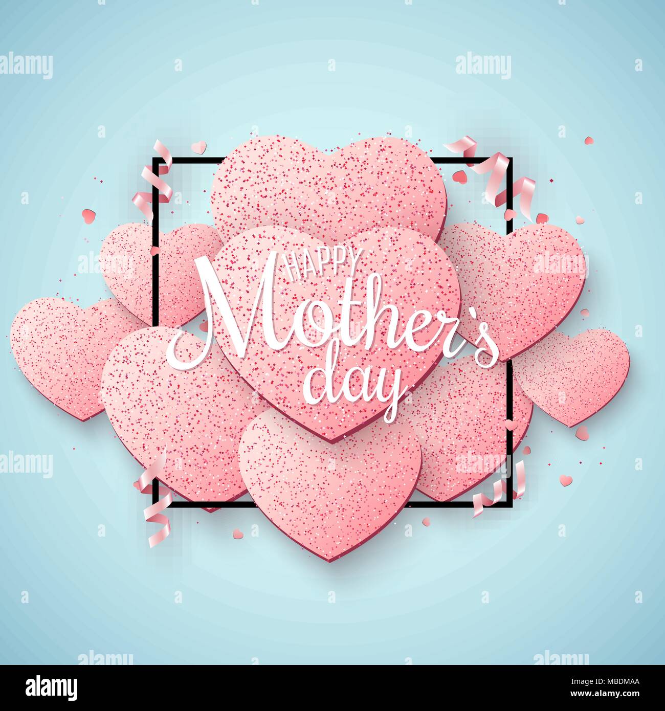 Greeting card on Happy Mother's Day. Brilliant hearts from pink ...