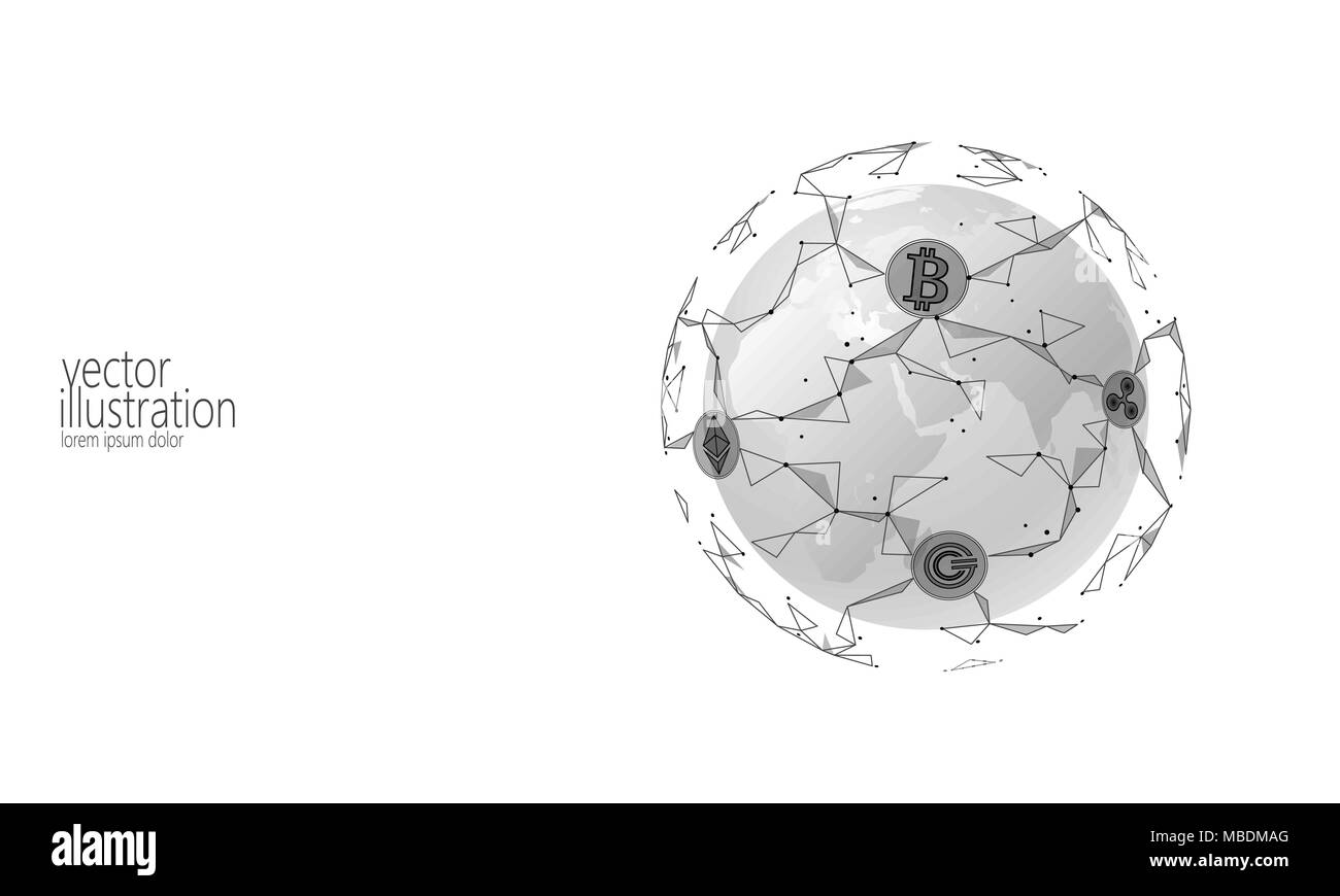 Global international blockchain cryptocurrency. Planet space low poly  modern future technology finance banking design. Polygonal triangle bitcoin  ethereum ripple GCC business vector illustration Stock Vector Image & Art -  Alamy