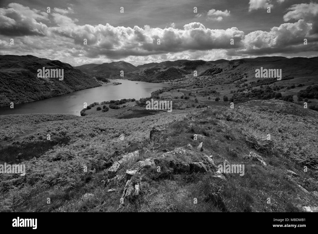 View of Ullswater from Green Hill crag, Gowbarrow fell, Lake District National Park, Cumbria County, England, UK Stock Photo