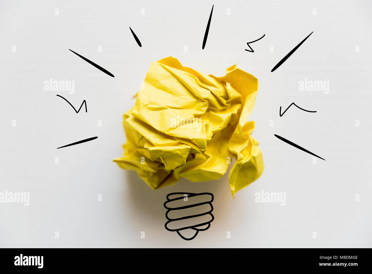 Creative idea. Concept of idea and innovation with yellow paper ball ...