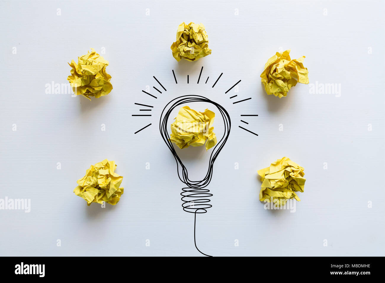 Creative idea. Concept of idea and innovation with yellow paper ball ...