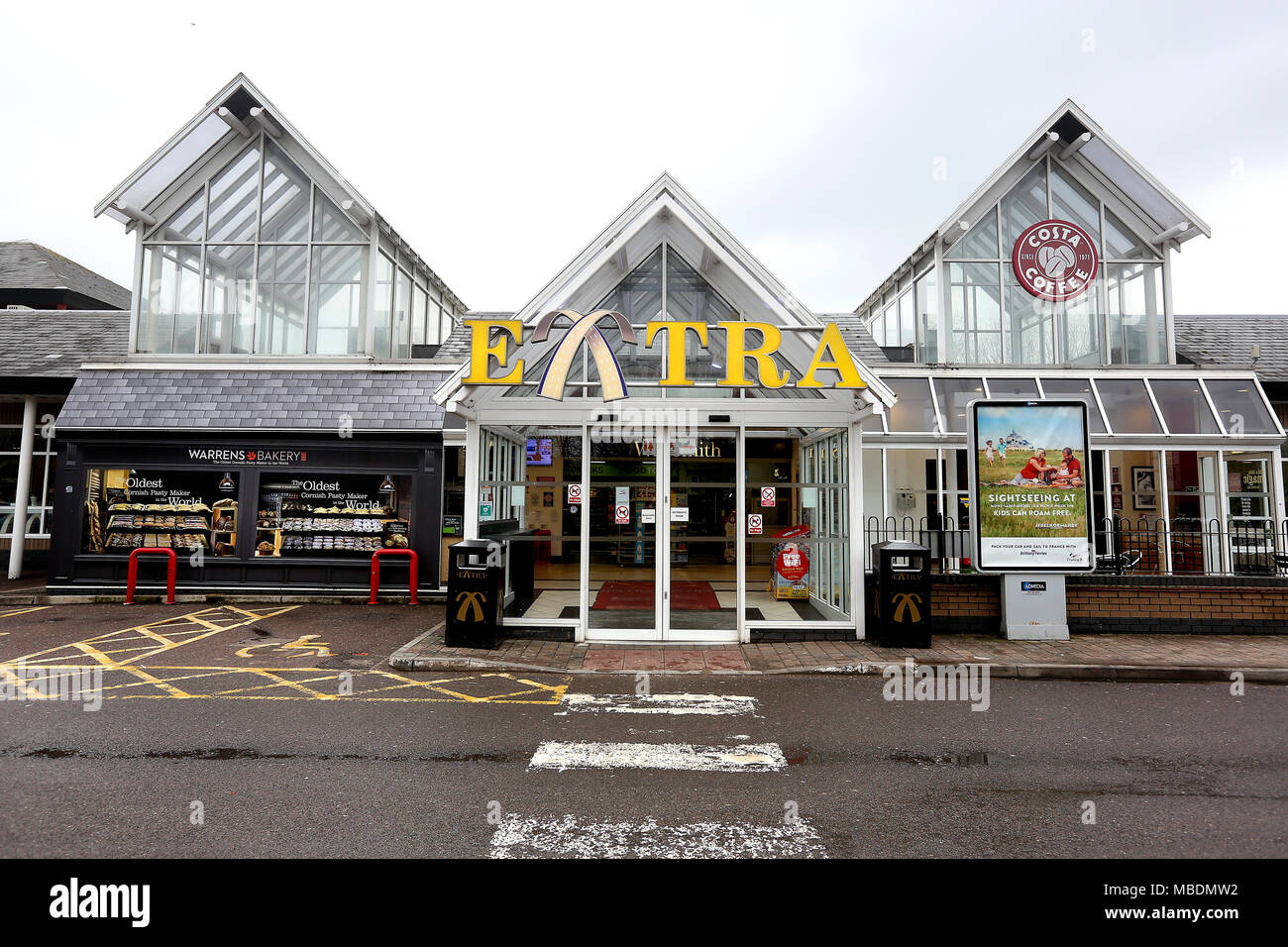 The service station at Junction 28 on the M5 Motorway at Cullompton, Devon which is onsistency voted one of the worse in the UK. Stock Photo