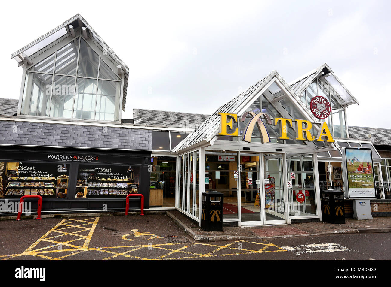 The service station at Junction 28 on the M5 Motorway at Cullompton, Devon which is onsistency voted one of the worse in the UK. Stock Photo