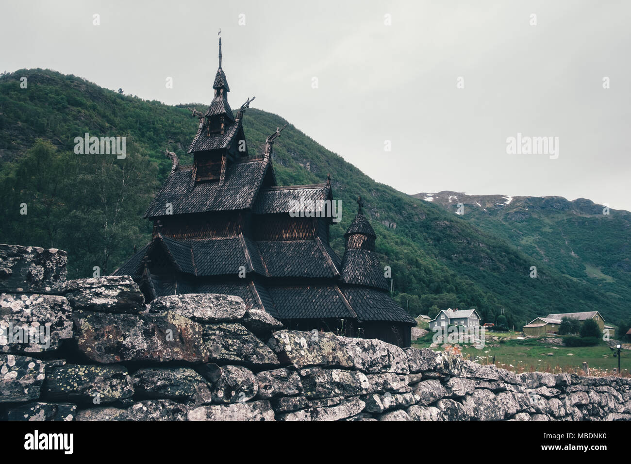 Old wooden Borgund Stave Church Stock Photo