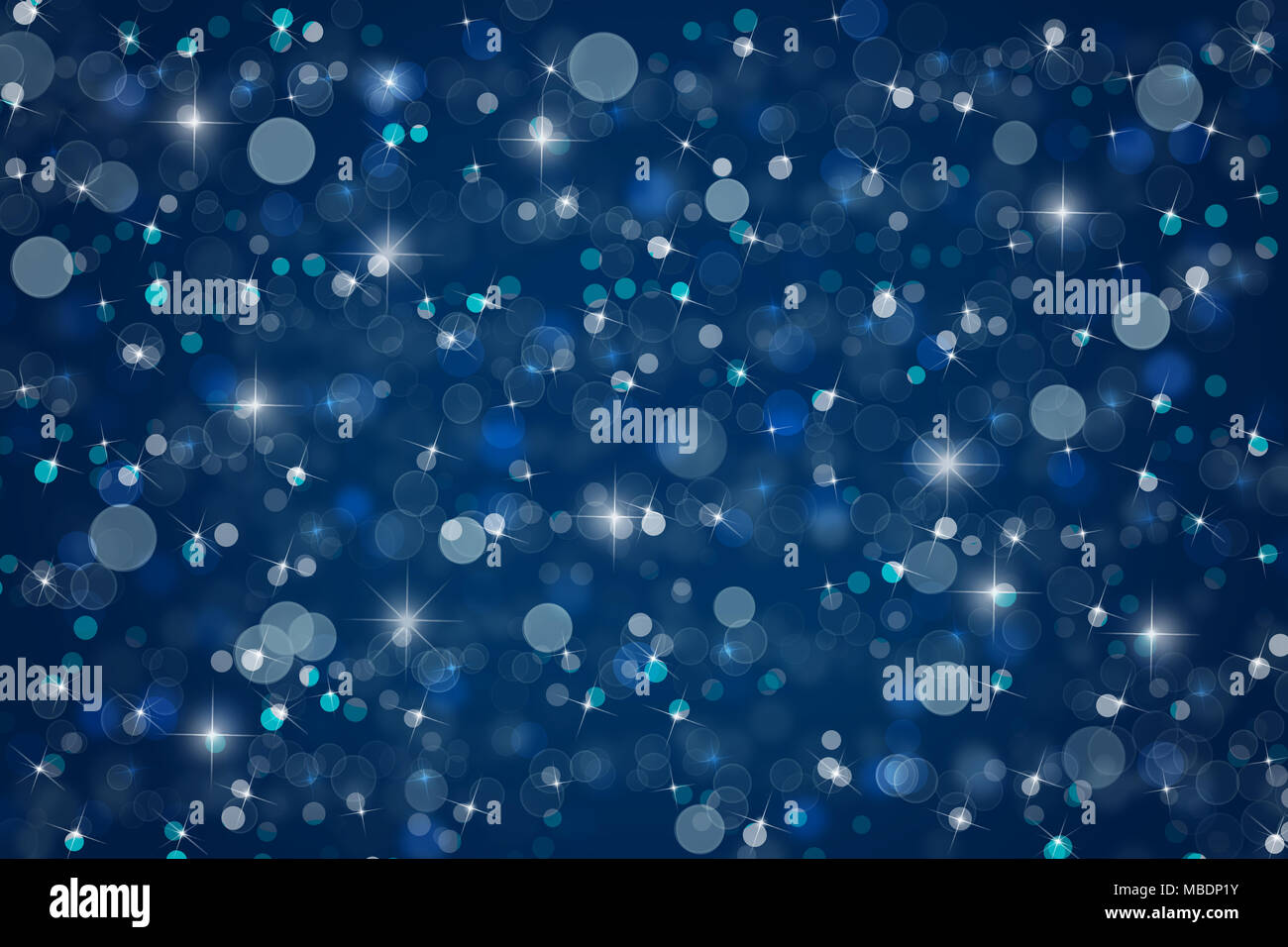 Abstract dark indigo blue Christmas holiday winter background of falling snow bokeh, sparkles and glitter Stock Photo