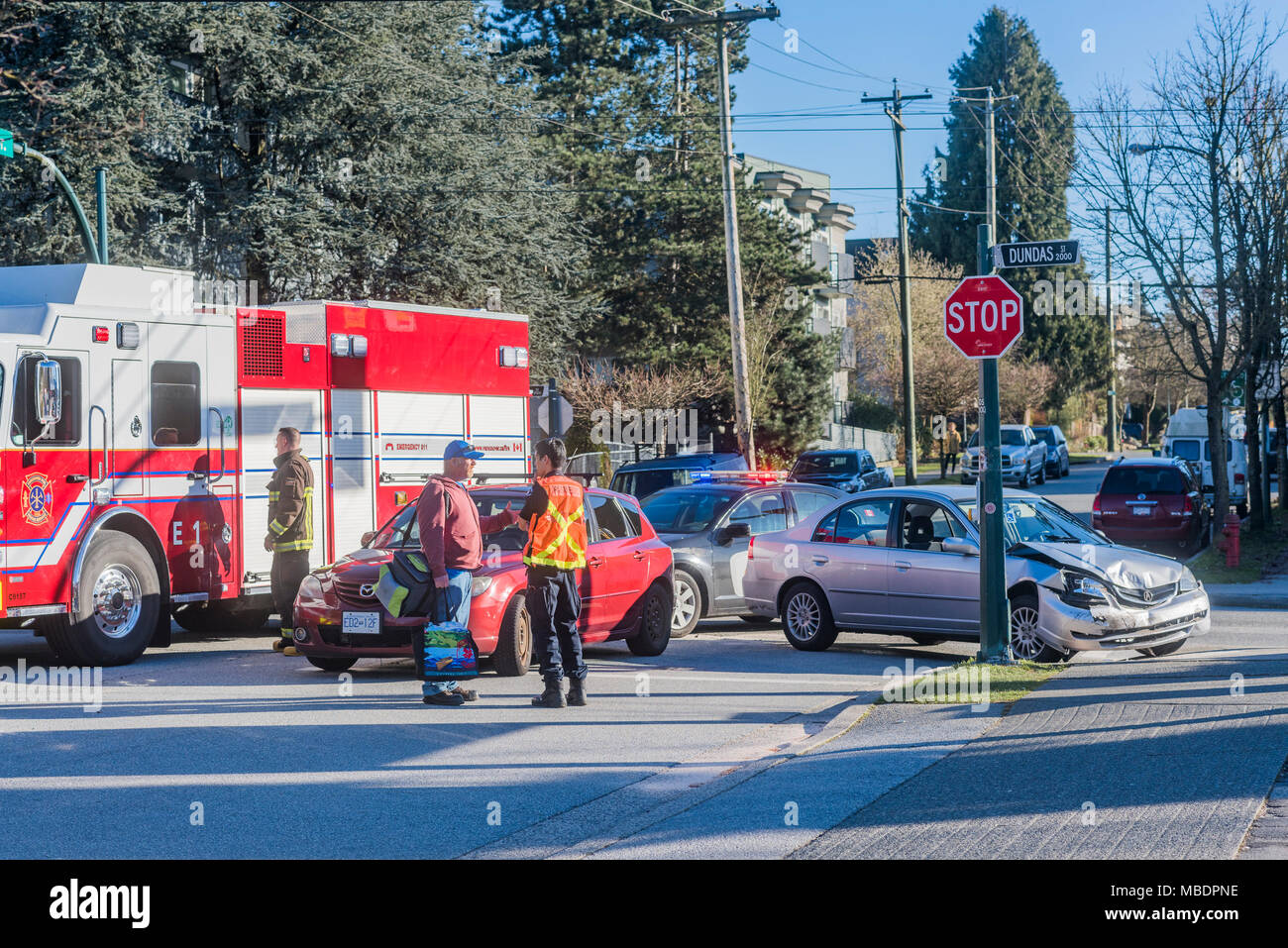 Paramedic on the scene of a car accident mva, Vancouver, British