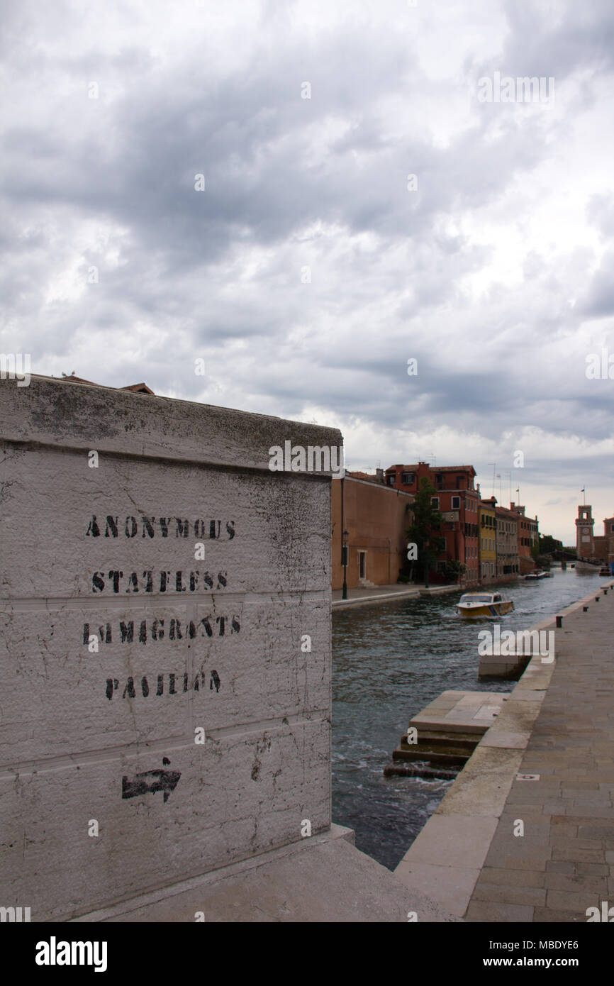 anonymous stateless immigrants pavilion graffiti in Venice, Italy Stock Photo