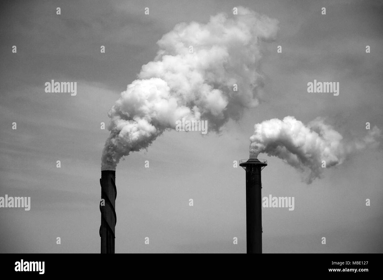 Industrial destruction, emission of toxic chemicals into the atmosphere Stock Photo