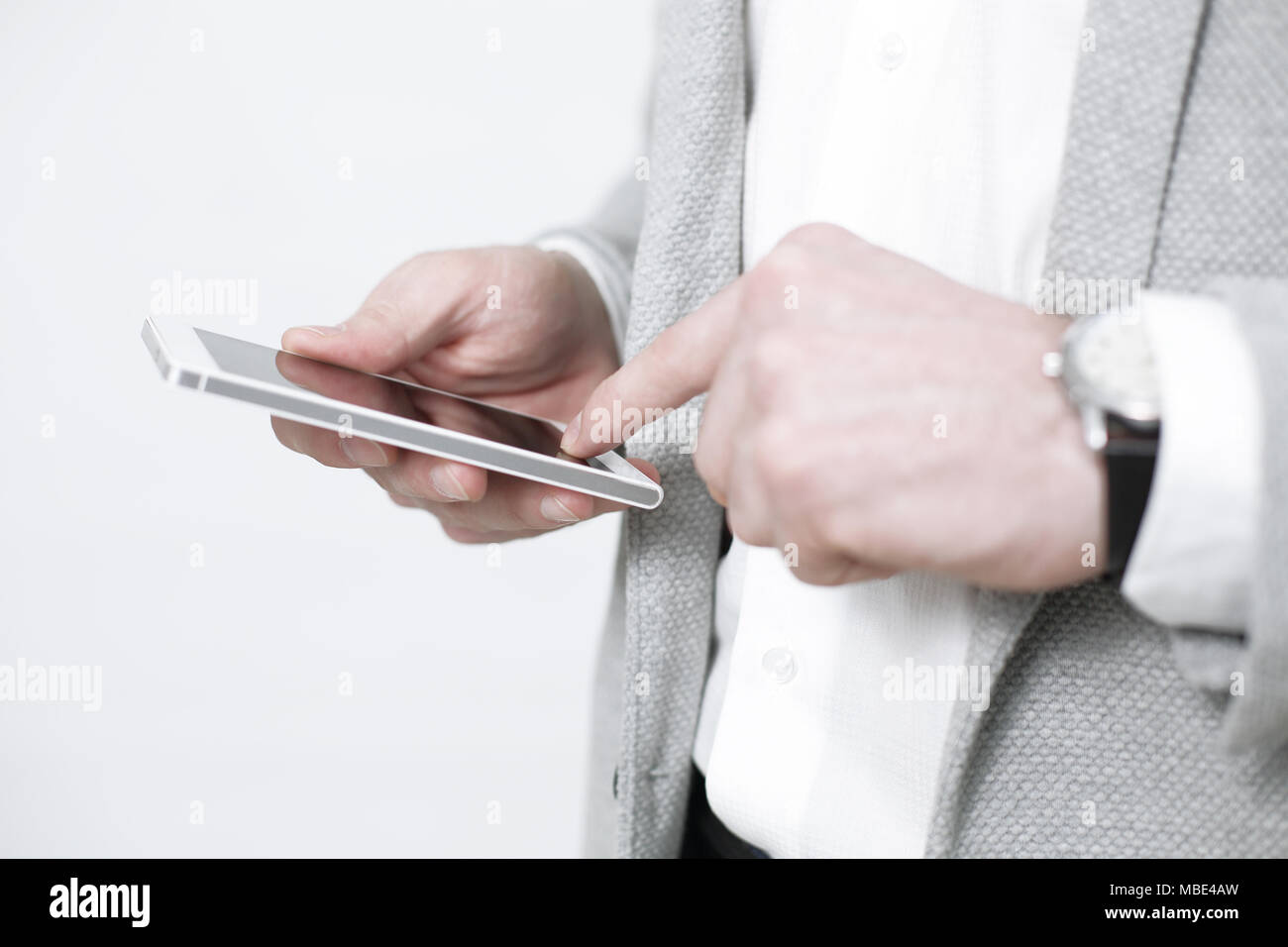 Close up of a man using mobile modern smart phone Stock Photo - Alamy
