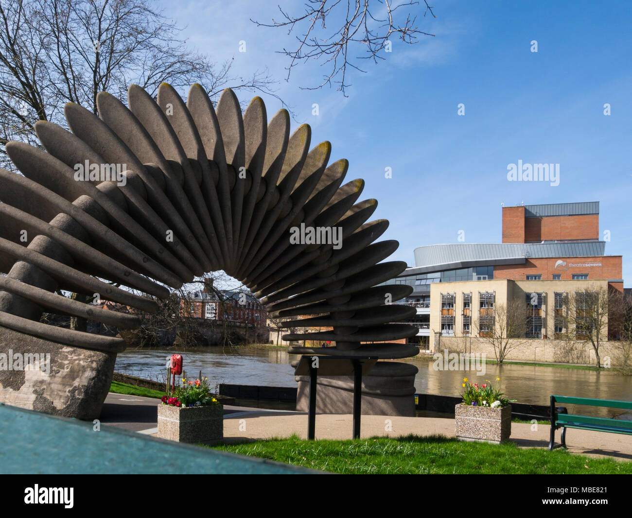 The Quantum Leap Mardol Quay sculpture next to  River Severn in Shrewsbury Shropshire England UK created to celebrate bicentenary Charles Darwin born  Stock Photo