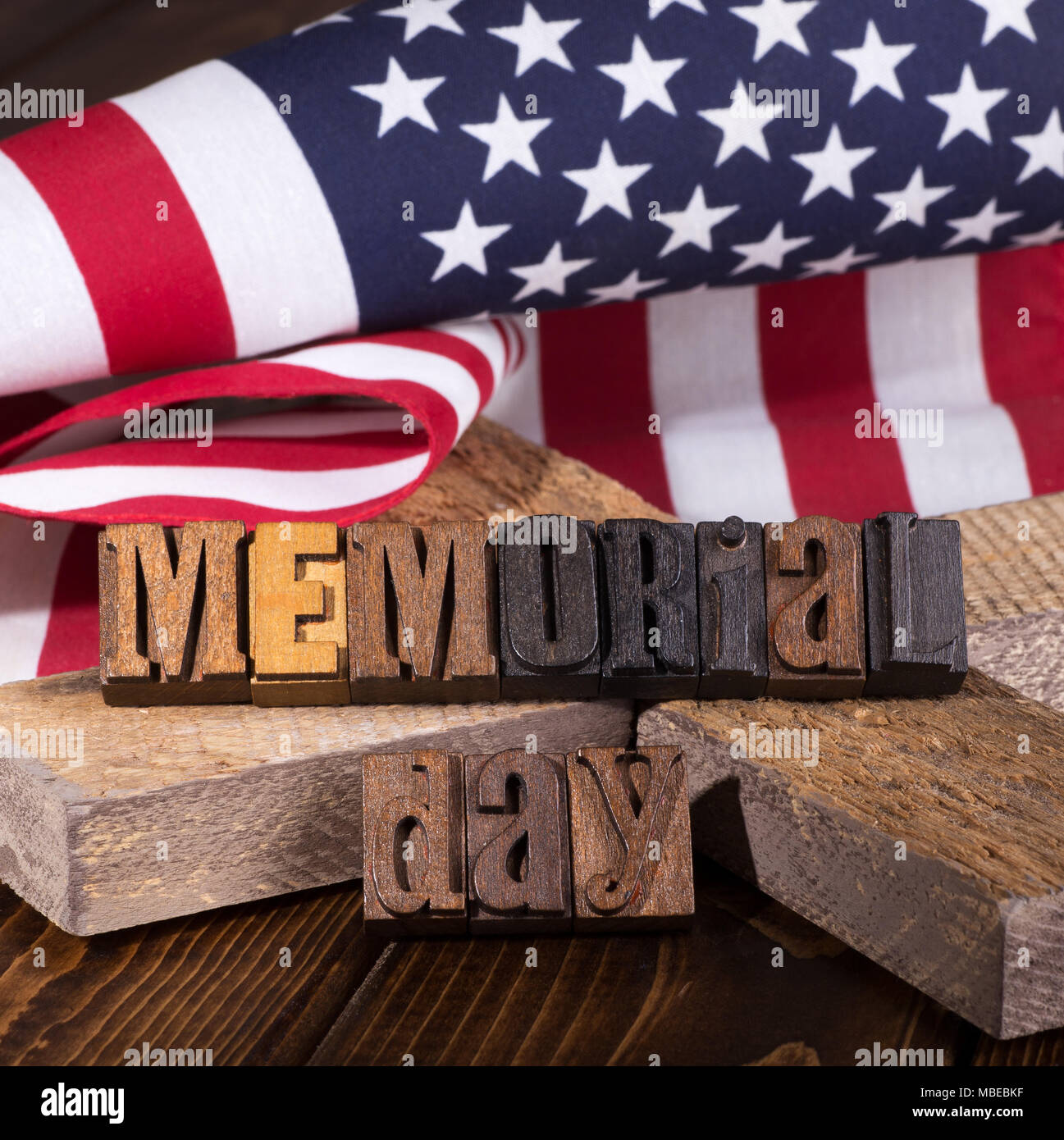Memorial Day Wooden Banner With A Cross And The American Flag In