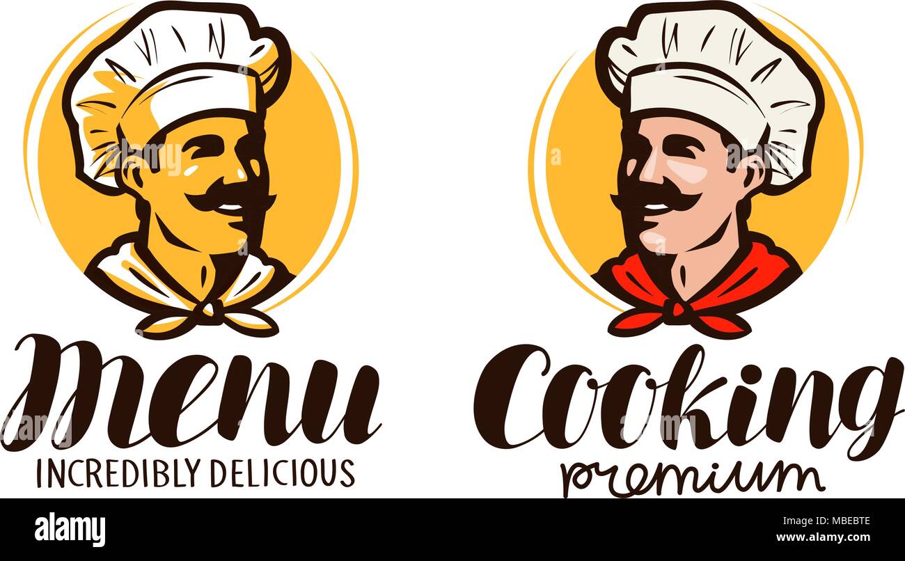Chef logo or symbol. Meal concept. Element for menu of restaurant or cafe. Vector illustration Stock Vector