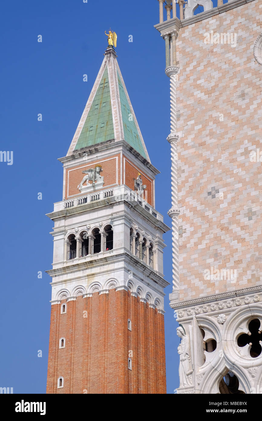 A detail of the top of the Campanile in St Marks Square Venice Stock Photo  - Alamy