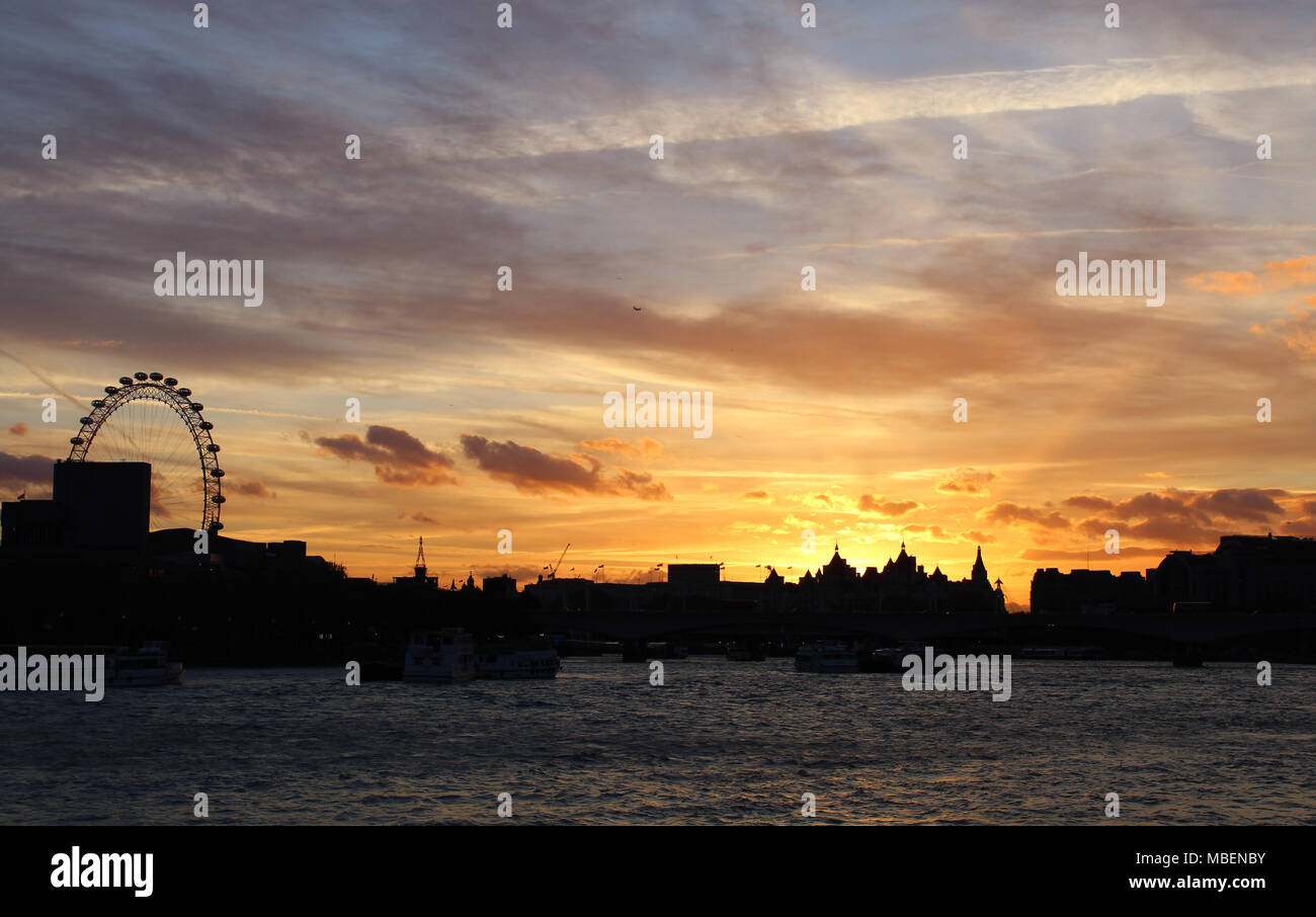 Sunset  in London looking over the River Thames Stock Photo